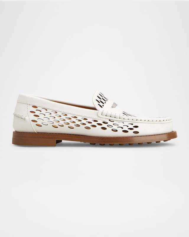 Perforated Leather Driver Penny Loafers